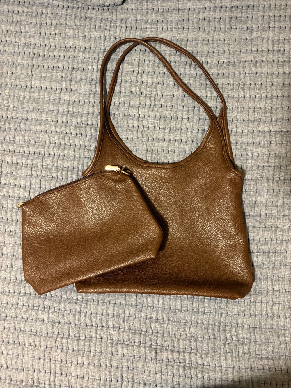 Montana West Brown Pebbled Faux Leather Shoulder Bag with Matching Pouch